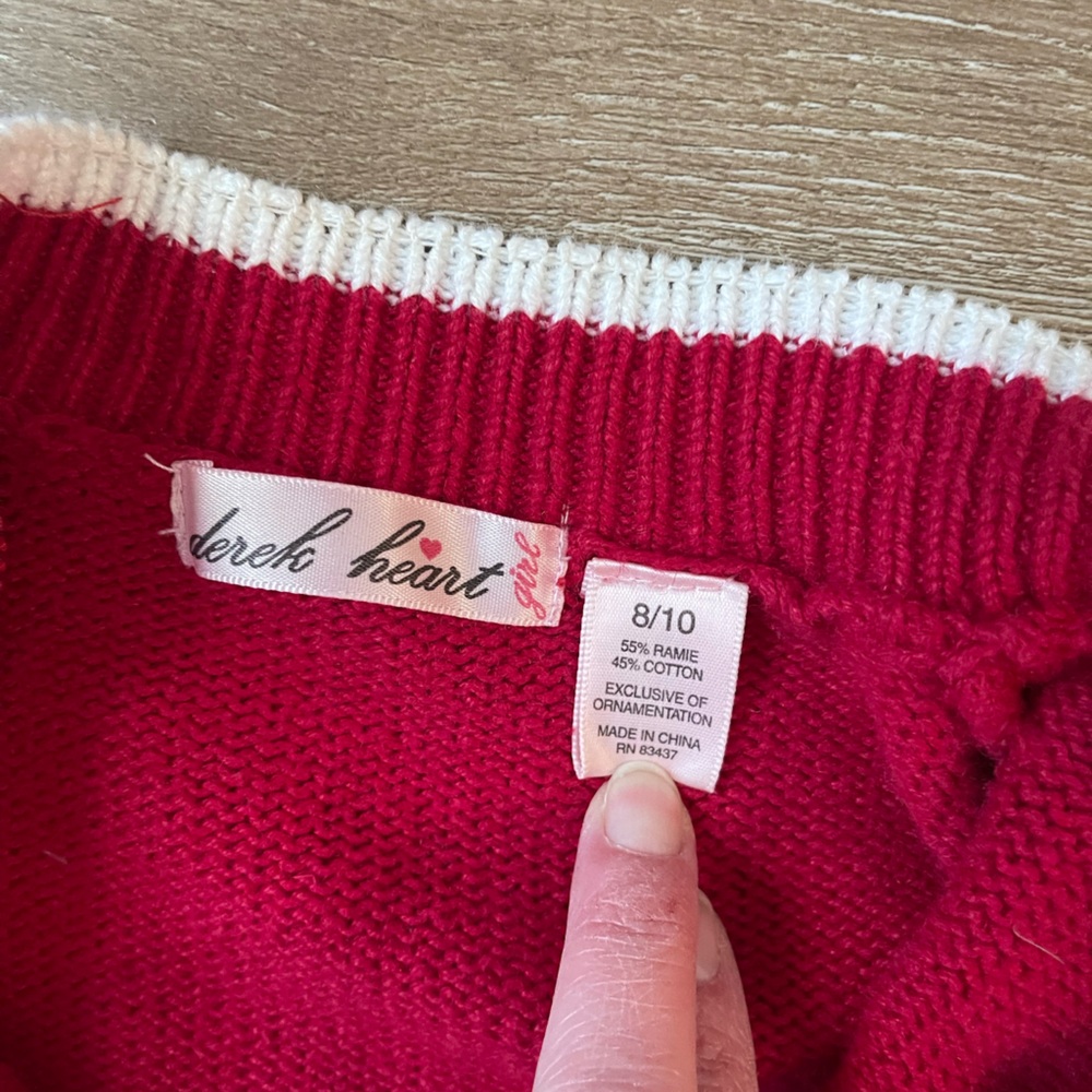 Kids Red Reindeer Holiday Full zip Sweater size M 8/10 - Picture 3 of 7